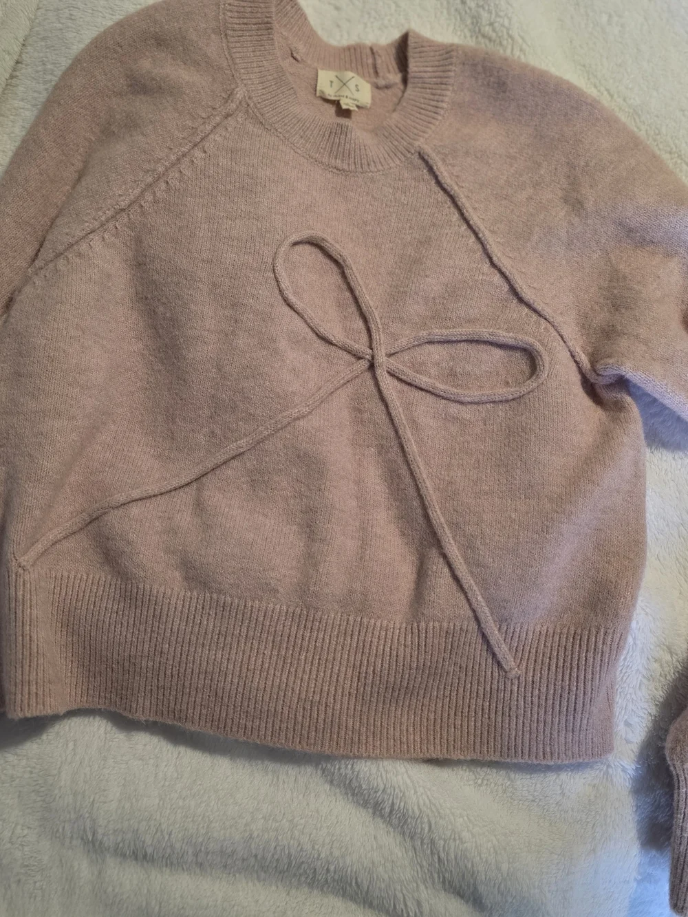 Thread & Supply Blush Pink Crewneck Sweater with Bow Detail - Picture 2 of 4